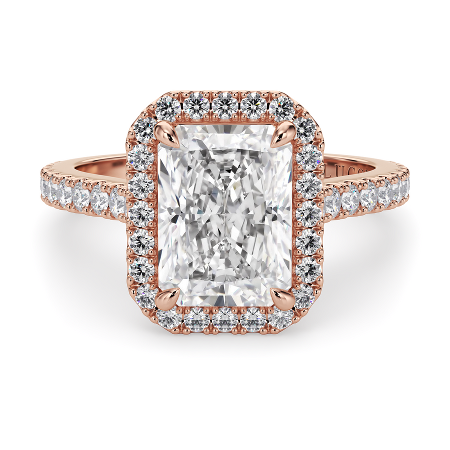 Load image into Gallery viewer, LUCCE Pavé Cathedral Radiant Diamond with Halo and Hidden Accents Engagement Ring in Gold or Platinum
