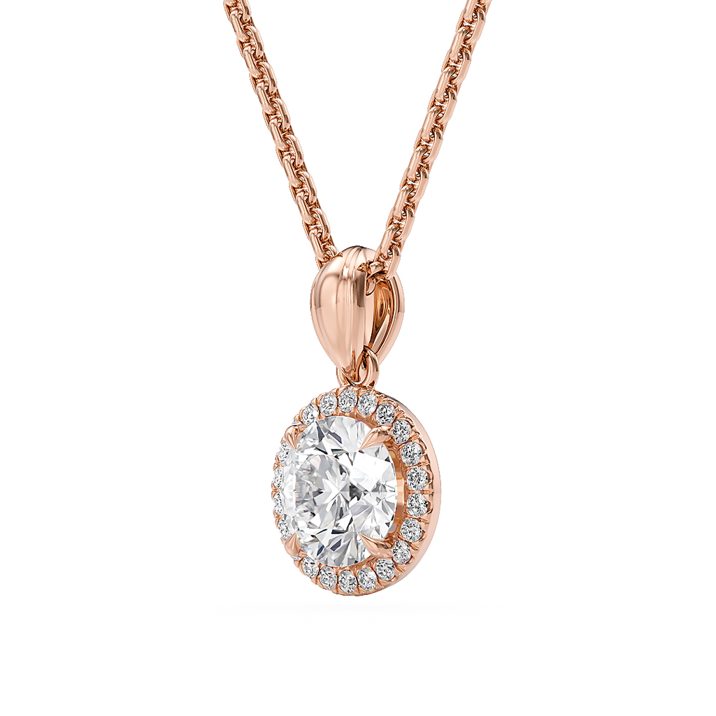 Load image into Gallery viewer, LUCCE Round cut Diamond necklace with Halo Pendant Necklace in Gold or Platinum
