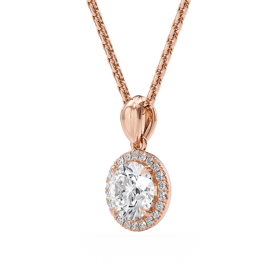 Load image into Gallery viewer, LUCCE Round cut Diamond necklace with Halo Pendant Necklace in Gold or Platinum

