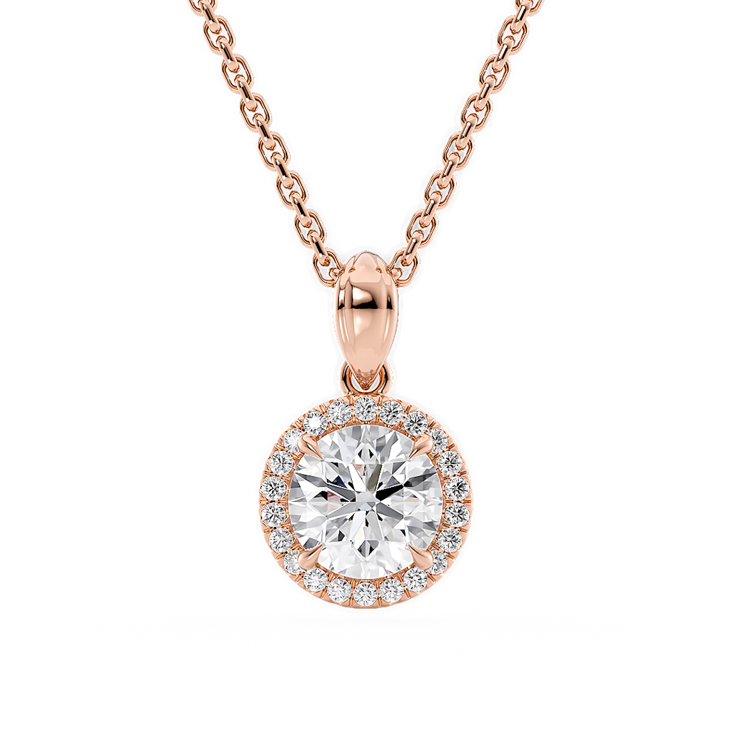 Load image into Gallery viewer, LUCCE Round cut Diamond necklace with Halo Pendant Necklace in Gold or Platinum
