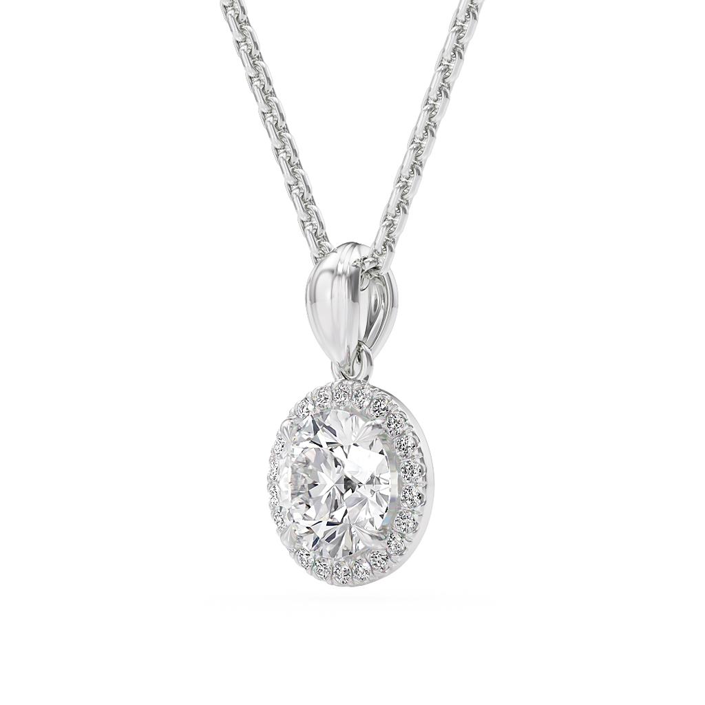 Load image into Gallery viewer, LUCCE Round cut Diamond necklace with Halo Pendant Necklace in Gold or Platinum
