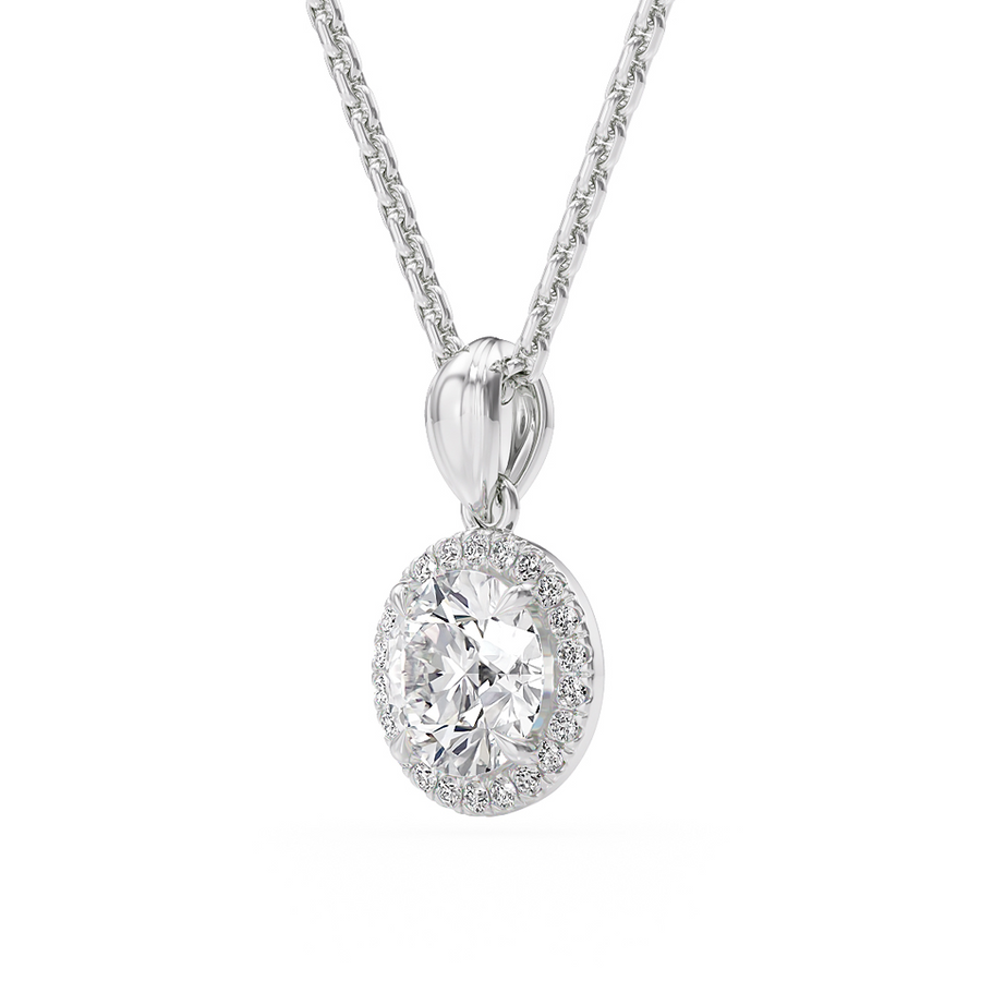 Load image into Gallery viewer, LUCCE Round cut Diamond necklace with Halo Pendant Necklace in Gold or Platinum
