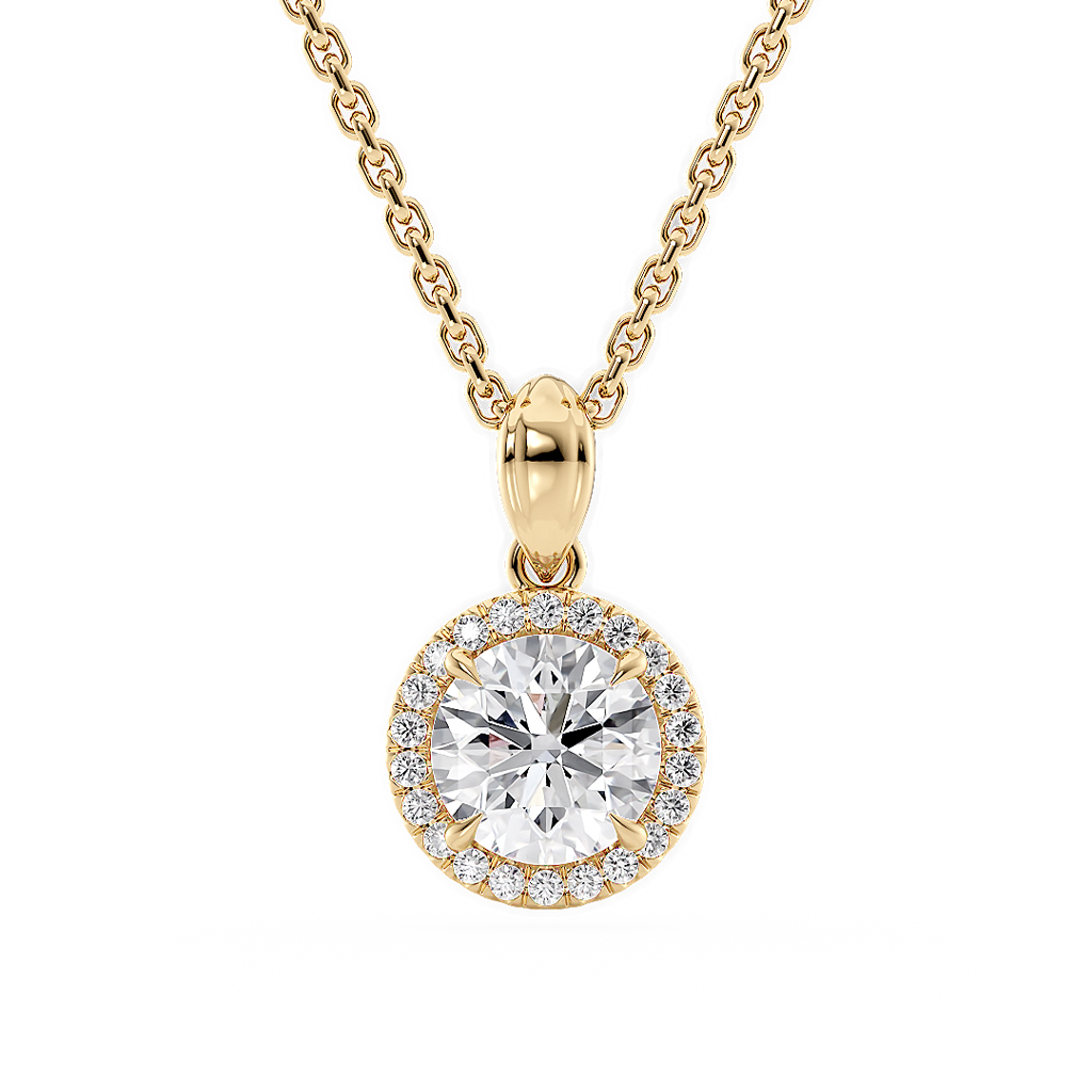 Load image into Gallery viewer, LUCCE Round cut Diamond necklace with Halo Pendant Necklace in Gold or Platinum
