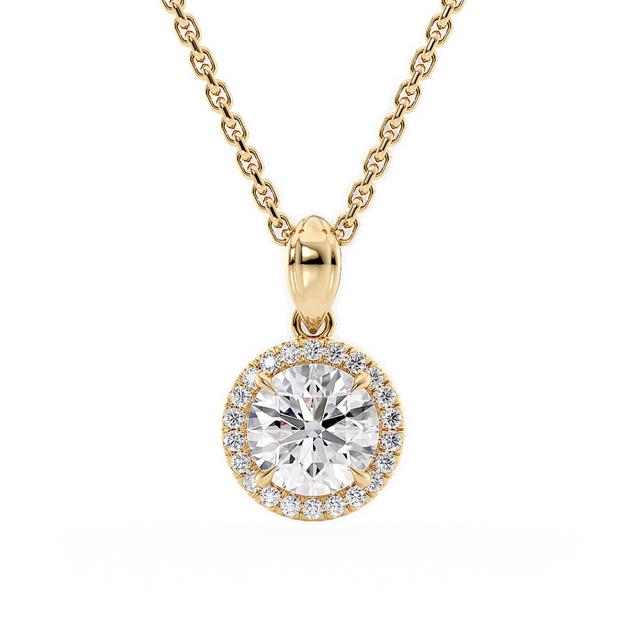 Load image into Gallery viewer, LUCCE Round cut Diamond necklace with Halo Pendant Necklace in Gold or Platinum

