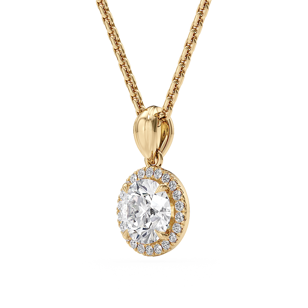 Load image into Gallery viewer, LUCCE Round cut Diamond necklace with Halo Pendant Necklace in Gold or Platinum
