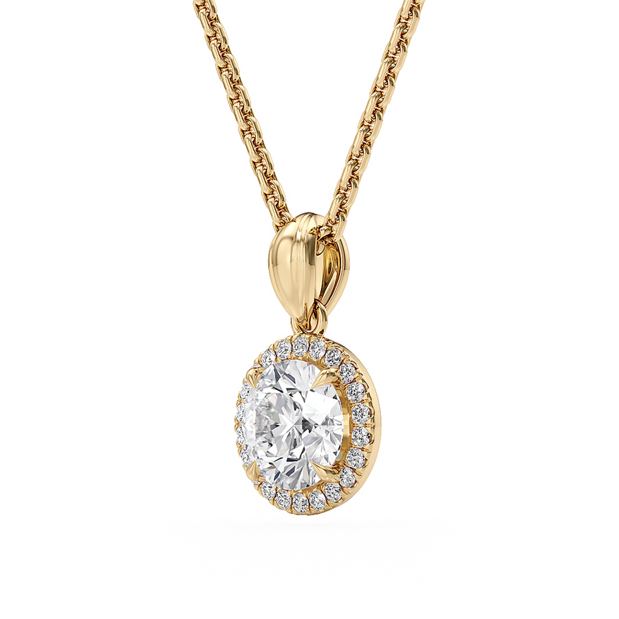 Load image into Gallery viewer, LUCCE Round cut Diamond necklace with Halo Pendant Necklace in Gold or Platinum

