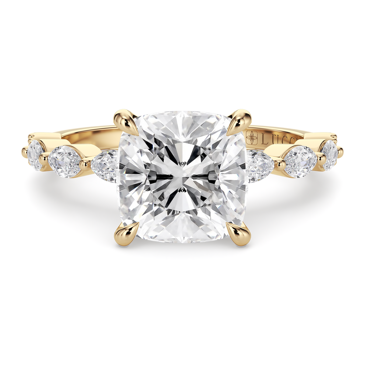 Load image into Gallery viewer, LUCCE Cluster Shared Prong Cushion Diamond Engagement Ring with Petal Prongs in Gold or Platinum
