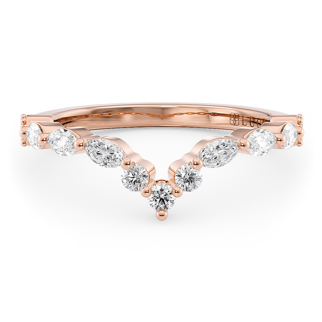 Load image into Gallery viewer, LUCCE Alternating Marquise and Round Diamond Chevron Wedding Ring in Gold or Platinum
