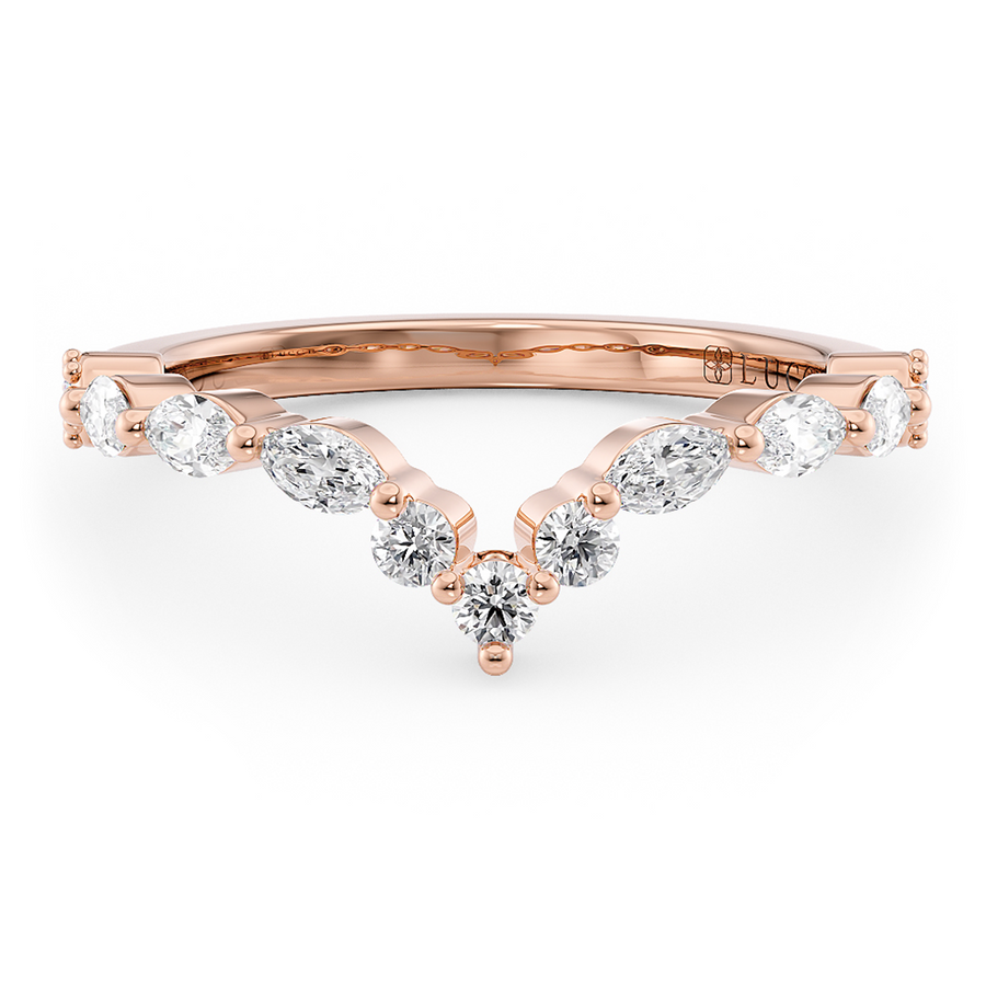 Load image into Gallery viewer, LUCCE Alternating Marquise and Round Diamond Chevron Wedding Ring in Gold or Platinum
