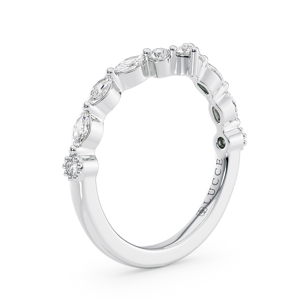 Load image into Gallery viewer, LUCCE Alternating Marquise and Round Diamond Chevron Wedding Ring in Gold or Platinum
