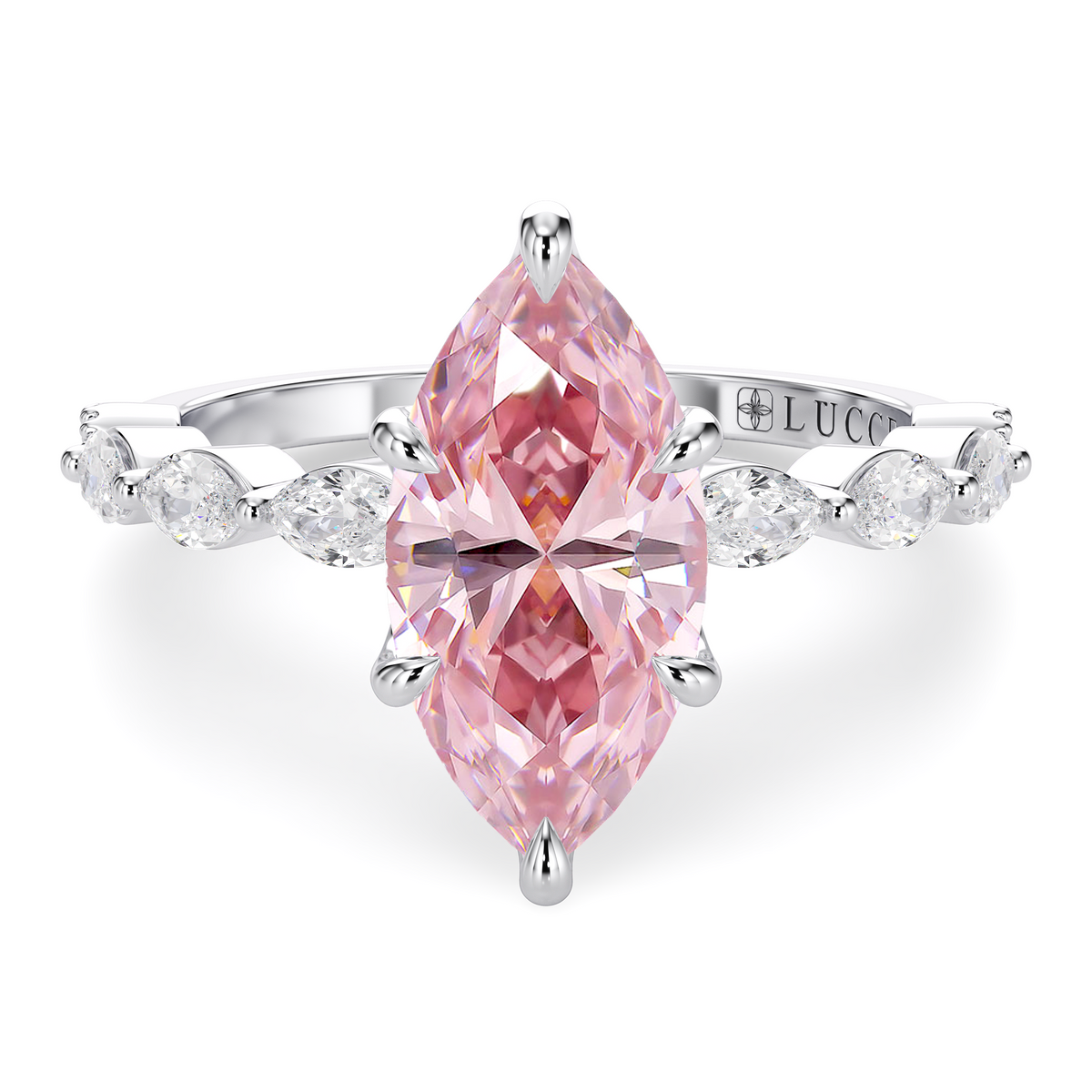 Load image into Gallery viewer, LUCCE Cluster Shared Prong Marquise Pink Diamond Engagement Ring with Petal Prongs in Gold or Platinum
