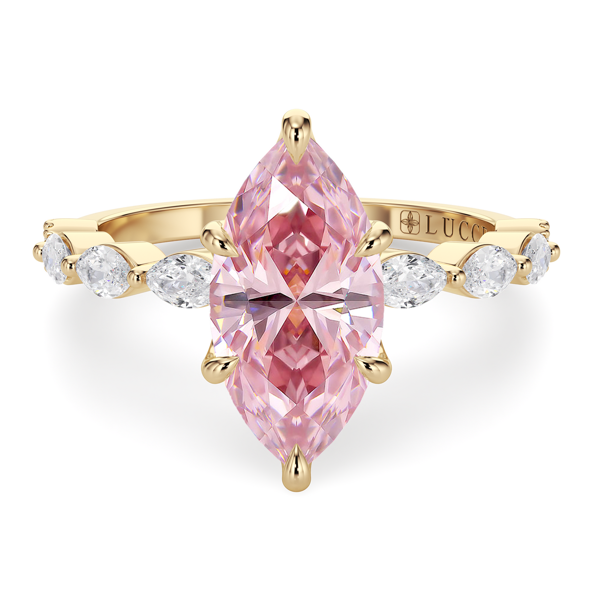 Load image into Gallery viewer, LUCCE Cluster Shared Prong Marquise Pink Diamond Engagement Ring with Petal Prongs in Gold or Platinum
