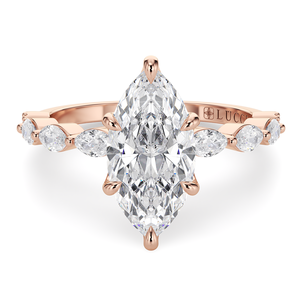 Load image into Gallery viewer, LUCCE Cluster Shared Prong Marquise Diamond Engagement Ring with Petal Prongs in Gold or Platinum
