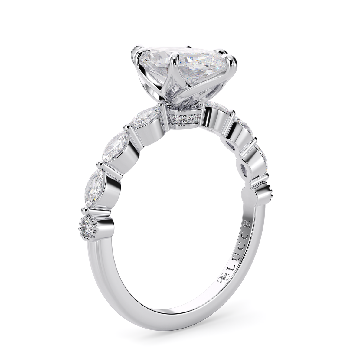 Load image into Gallery viewer, LUCCE Cluster Shared Prong Marquise Diamond Engagement Ring with Petal Prongs in Gold or Platinum
