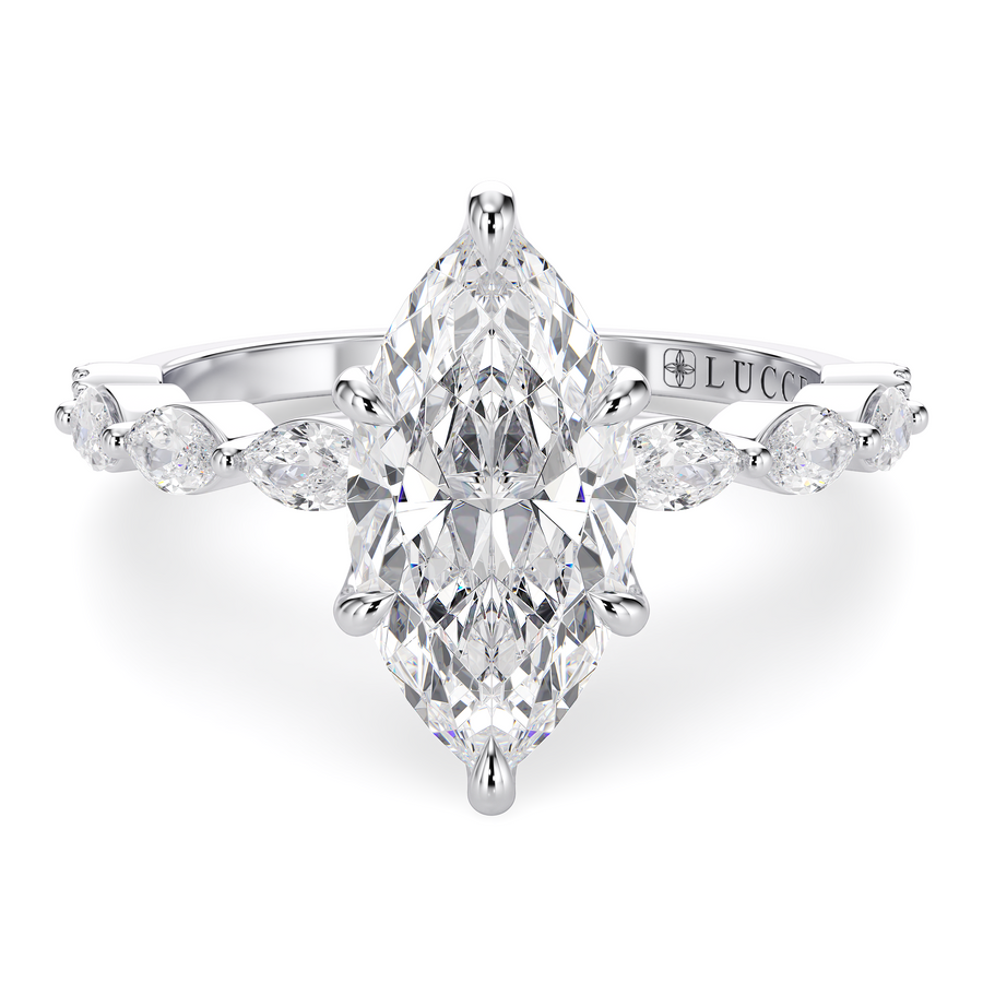 Load image into Gallery viewer, LUCCE Cluster Shared Prong Marquise Diamond Engagement Ring with Petal Prongs in Gold or Platinum
