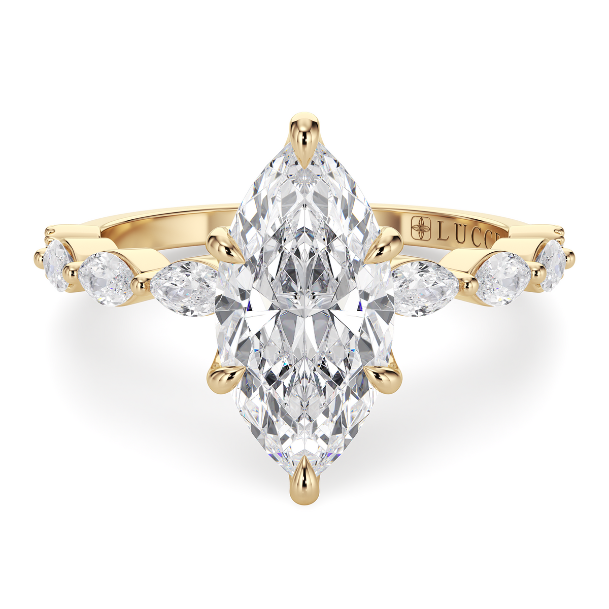 Load image into Gallery viewer, LUCCE Cluster Shared Prong Marquise Diamond Engagement Ring with Petal Prongs in Gold or Platinum
