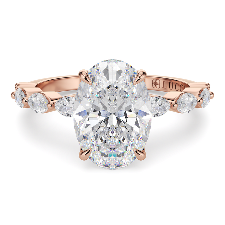 Load image into Gallery viewer, LUCCE Cluster Shared Prong Oval Diamond Engagement Ring with Petal Prongs in Gold or Platinum
