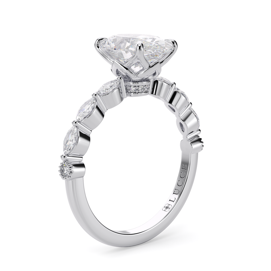 Load image into Gallery viewer, LUCCE Cluster Shared Prong Oval Diamond Engagement Ring with Petal Prongs in Gold or Platinum
