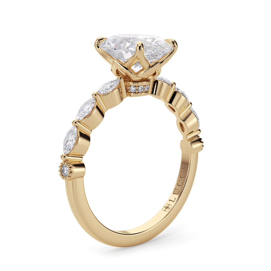 Load image into Gallery viewer, LUCCE Cluster Shared Prong Oval Diamond Engagement Ring with Petal Prongs in Gold or Platinum
