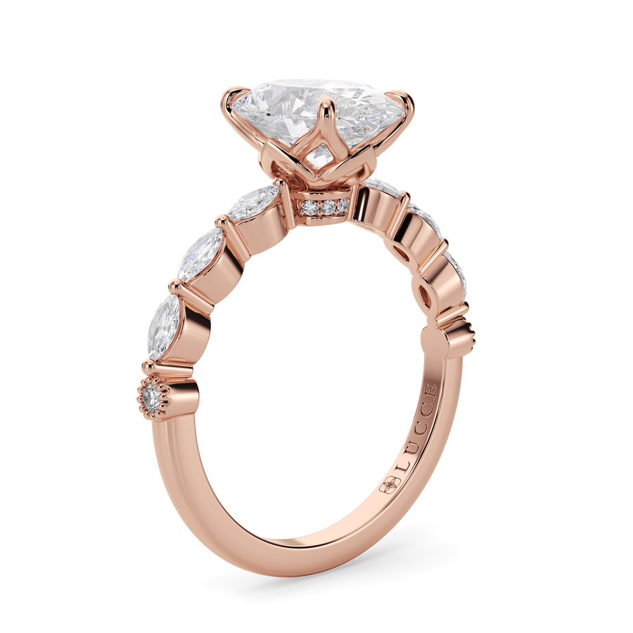 Load image into Gallery viewer, LUCCE Cluster Shared Prong Oval Diamond Engagement Ring with Petal Prongs in Gold or Platinum
