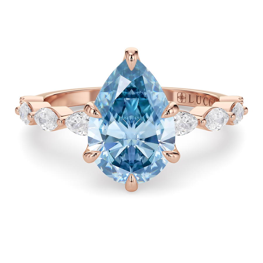 Load image into Gallery viewer, LUCCE Cluster Shared Prong Pear Blue Diamond Engagement Ring with Petal Prongs in Gold or Platinum
