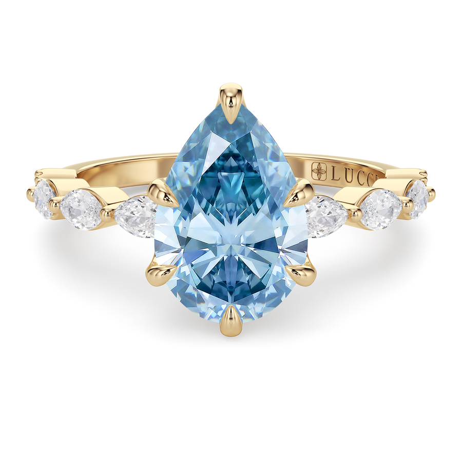 Load image into Gallery viewer, LUCCE Cluster Shared Prong Pear Blue Diamond Engagement Ring with Petal Prongs in Gold or Platinum

