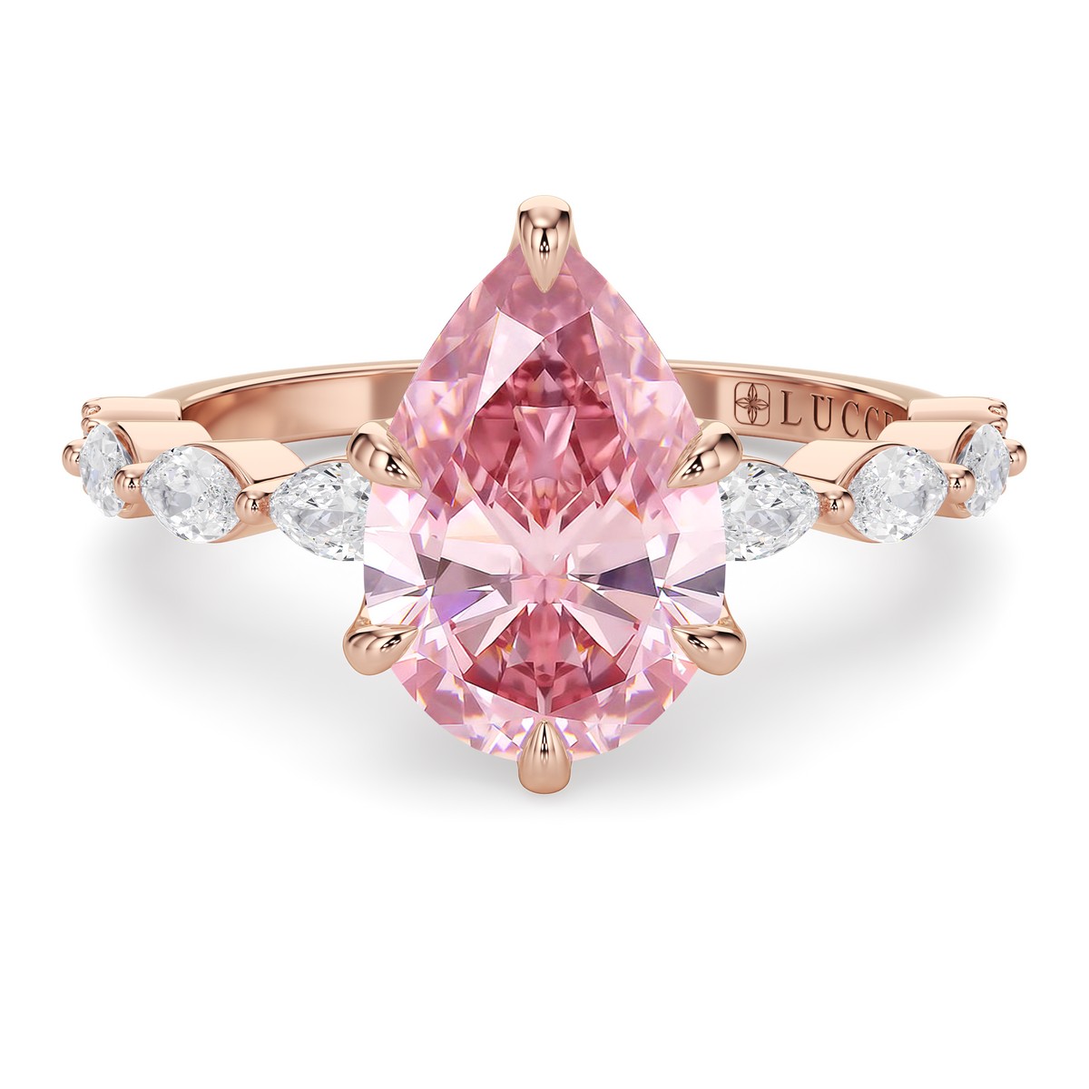 Load image into Gallery viewer, LUCCE Cluster Shared Prong Pear Pink Diamond Engagement Ring with Petal Prongs in Gold or Platinum
