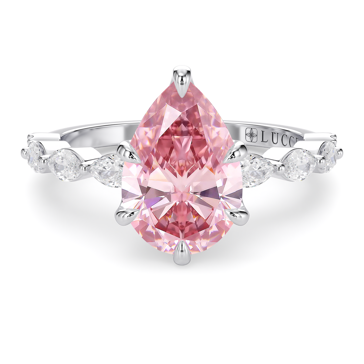 Load image into Gallery viewer, LUCCE Cluster Shared Prong Pear Pink Diamond Engagement Ring with Petal Prongs in Gold or Platinum
