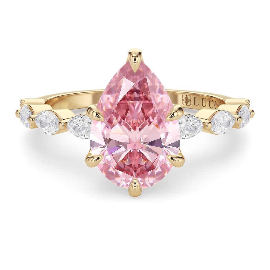 Load image into Gallery viewer, LUCCE Cluster Shared Prong Pear Pink Diamond Engagement Ring with Petal Prongs in Gold or Platinum
