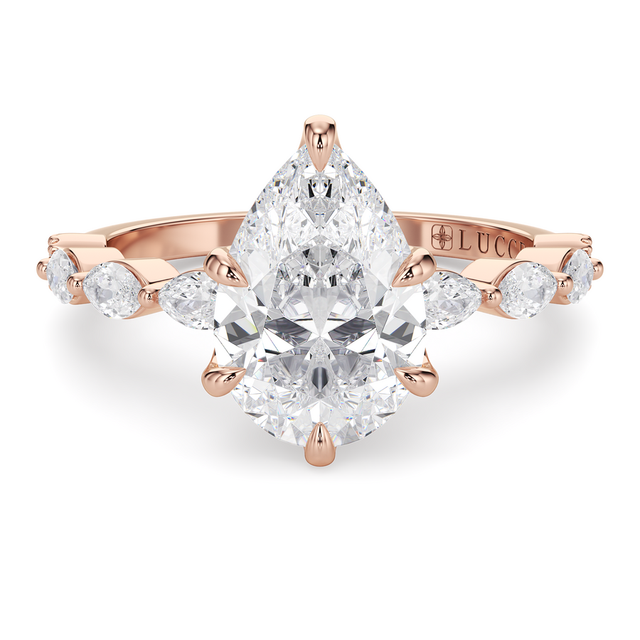Load image into Gallery viewer, LUCCE Cluster Shared Prong Pear Diamond Engagement Ring with Petal Prongs in Gold or Platinum
