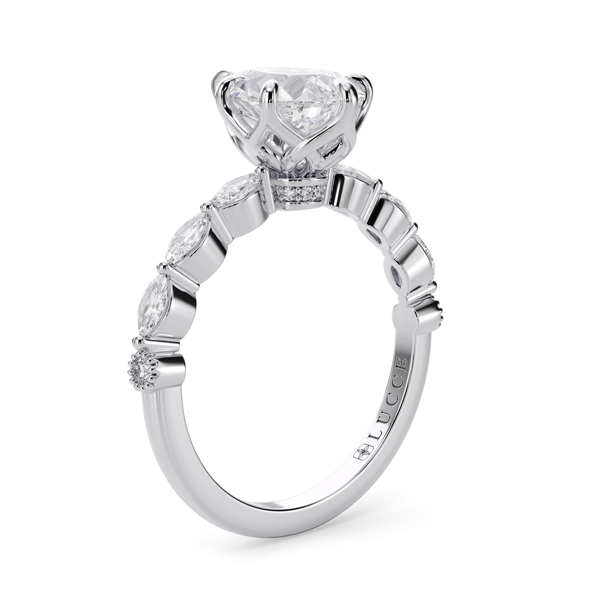 Load image into Gallery viewer, LUCCE Cluster Shared Prong Pear Diamond Engagement Ring with Petal Prongs in Gold or Platinum
