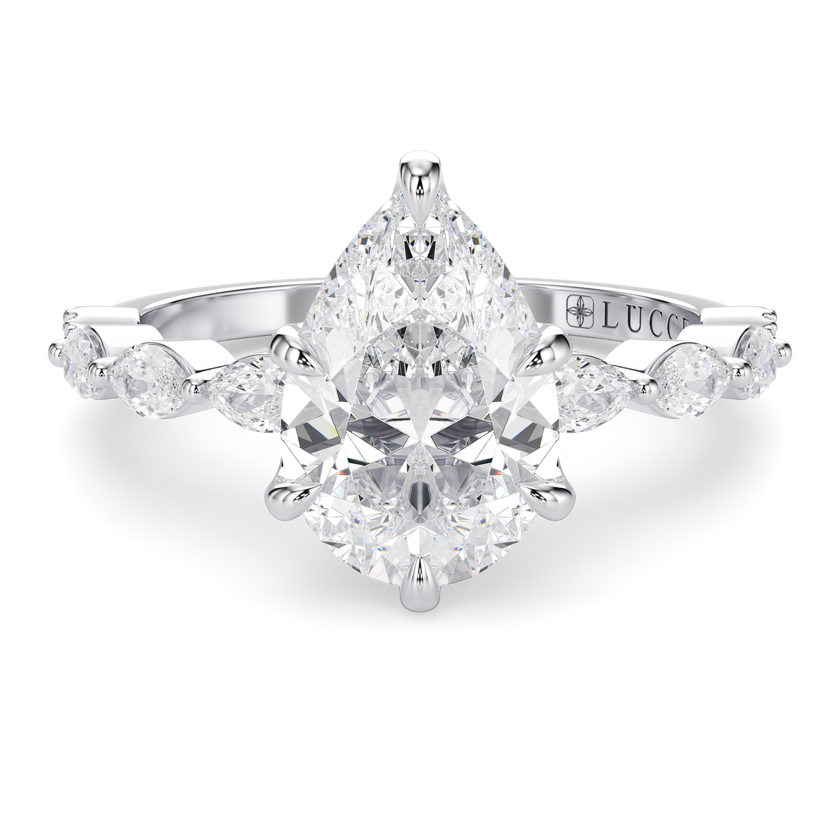 Load image into Gallery viewer, LUCCE Cluster Shared Prong Pear Diamond Engagement Ring with Petal Prongs in Gold or Platinum
