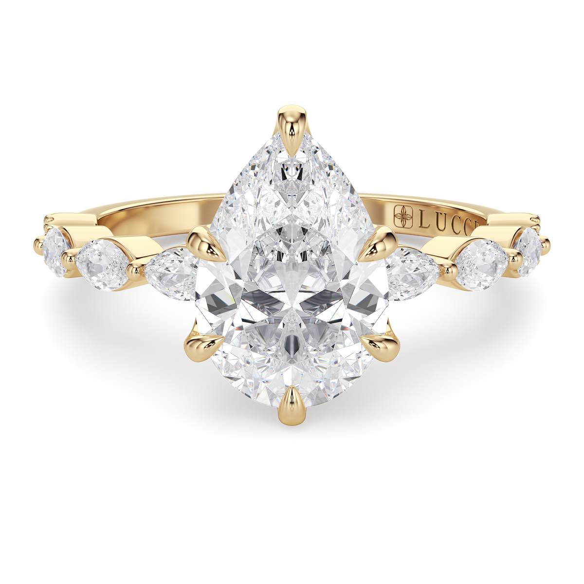 Load image into Gallery viewer, LUCCE Cluster Shared Prong Pear Diamond Engagement Ring with Petal Prongs in Gold or Platinum
