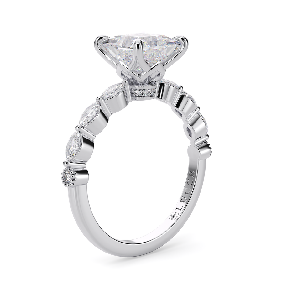 Load image into Gallery viewer, LUCCE Cluster Shared Prong Cushion Diamond Engagement Ring with Petal Prongs in Gold or Platinum
