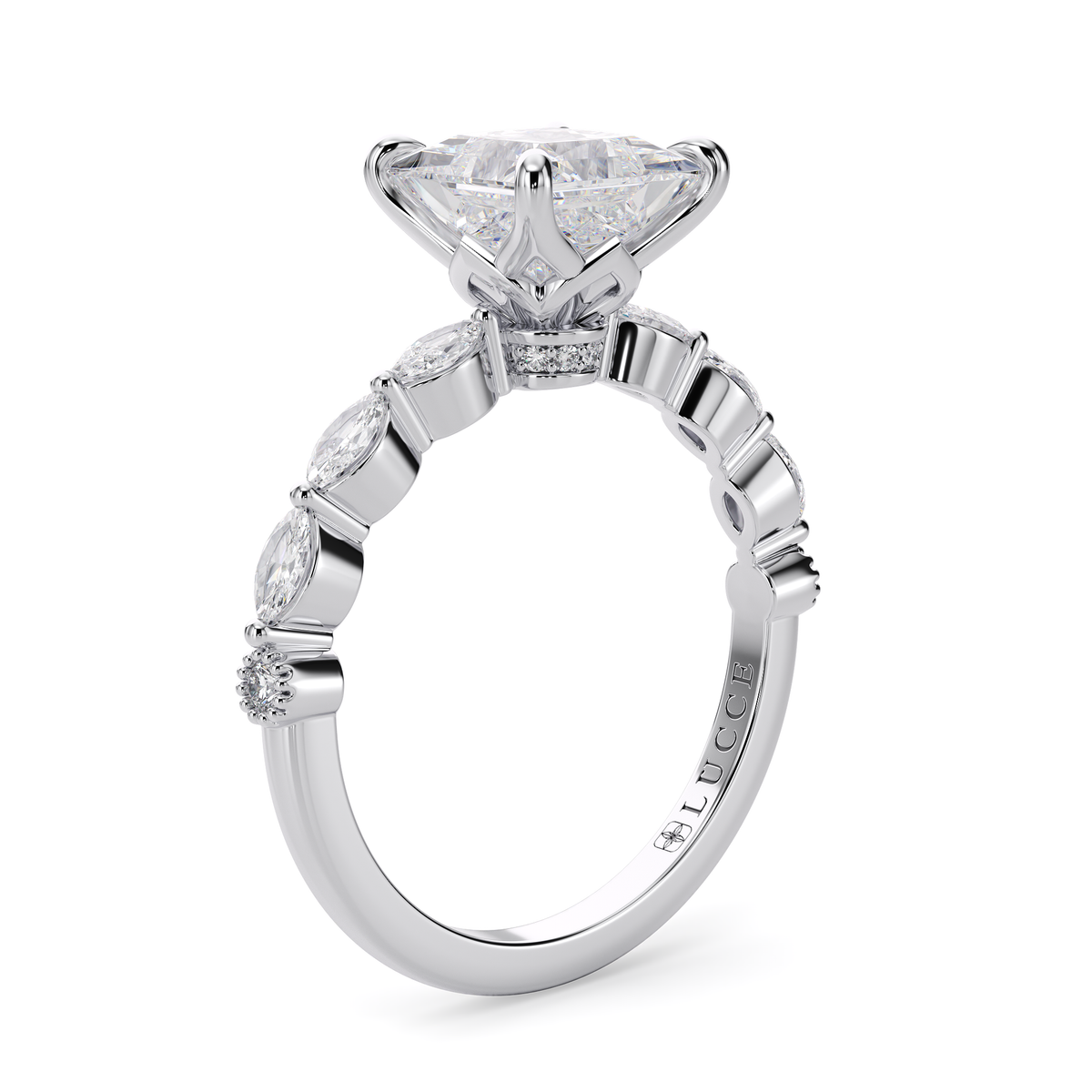 Load image into Gallery viewer, LUCCE Cluster Shared Prong Cushion Diamond Engagement Ring with Petal Prongs in Gold or Platinum
