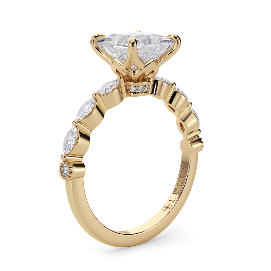 Load image into Gallery viewer, LUCCE Cluster Shared Prong Cushion Diamond Engagement Ring with Petal Prongs in Gold or Platinum
