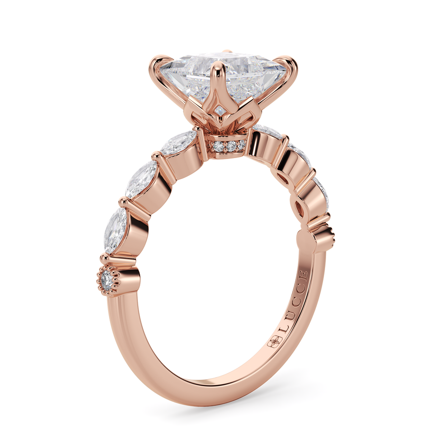 Load image into Gallery viewer, LUCCE Cluster Shared Prong Cushion Diamond Engagement Ring with Petal Prongs in Gold or Platinum

