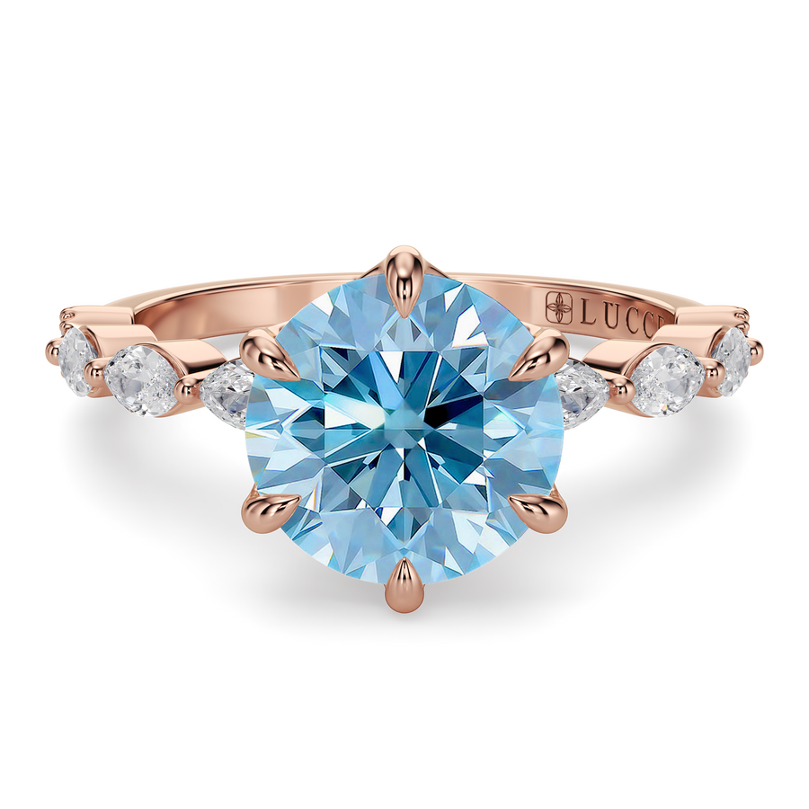 Load image into Gallery viewer, LUCCE Cluster Shared Prong Round Blue Diamond Engagement Ring with Petal Prongs in Gold or Platinum
