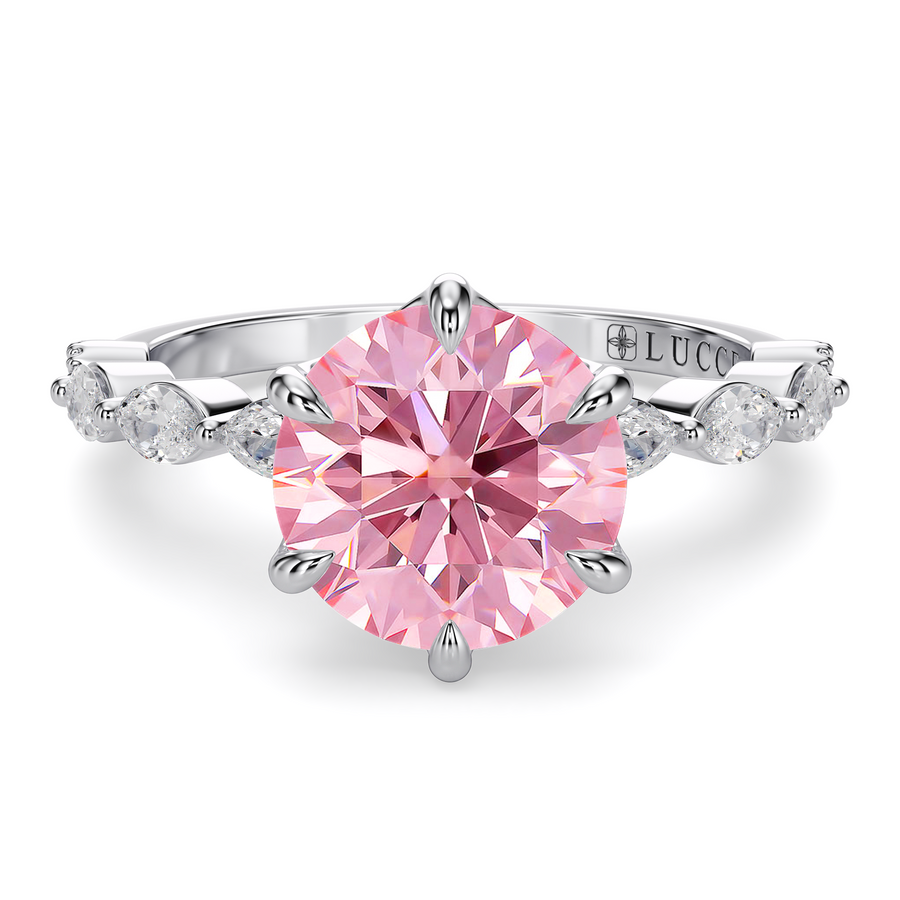 Load image into Gallery viewer, LUCCE Cluster Shared Prong Round Pink Diamond Engagement Ring with Petal Prongs in Gold or Platinum
