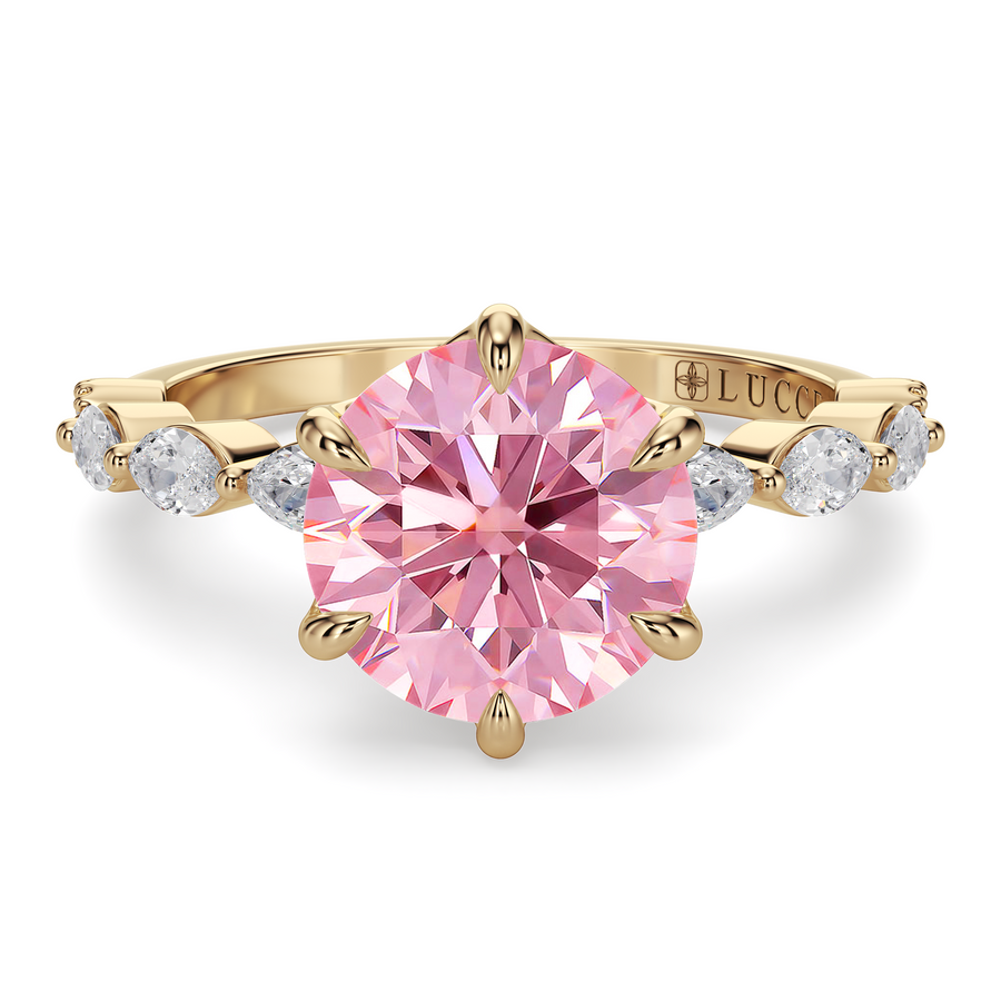 Load image into Gallery viewer, LUCCE Cluster Shared Prong Round Pink Diamond Engagement Ring with Petal Prongs in Gold or Platinum
