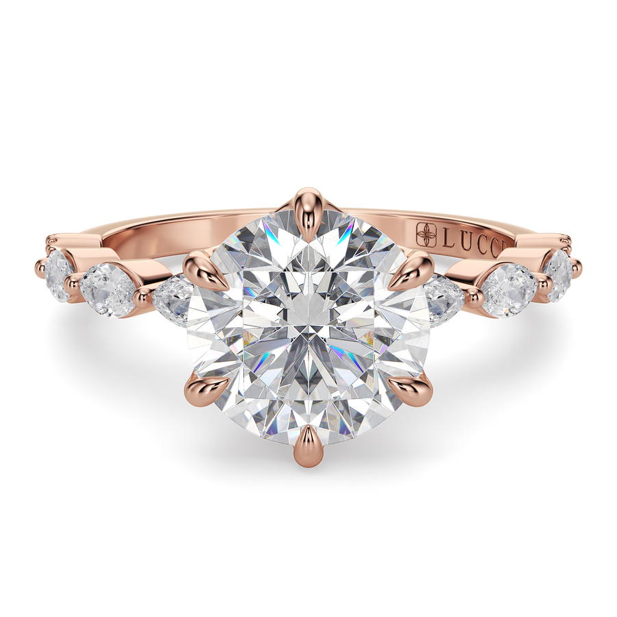 Load image into Gallery viewer, LUCCE Cluster Shared Prong Round Diamond Engagement Ring with Petal Prongs in Gold or Platinum
