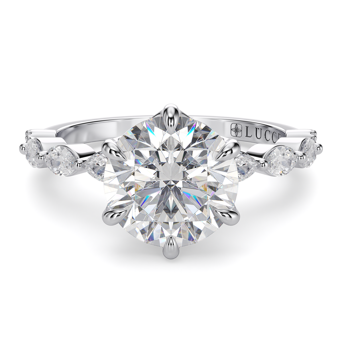 Load image into Gallery viewer, LUCCE Cluster Shared Prong Round Diamond Engagement Ring with Petal Prongs in Gold or Platinum
