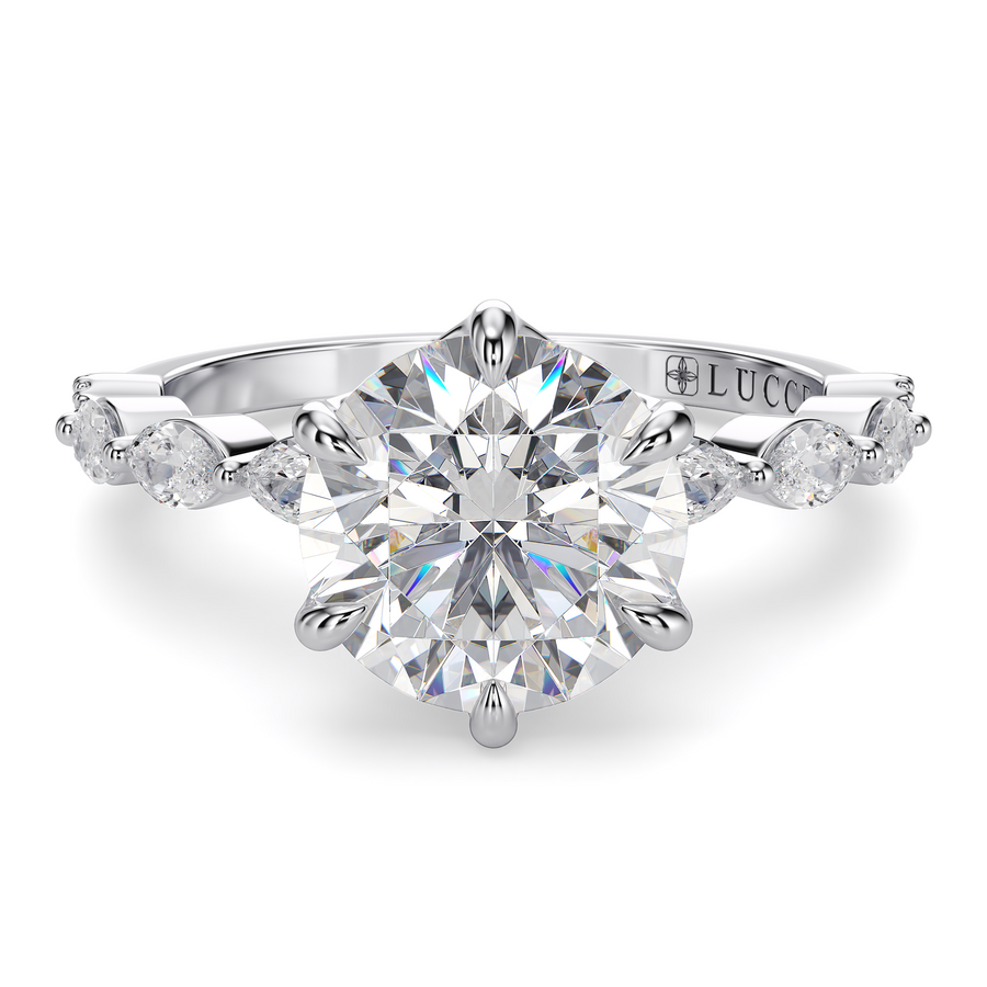Load image into Gallery viewer, LUCCE Cluster Shared Prong Round Diamond Engagement Ring with Petal Prongs in Gold or Platinum
