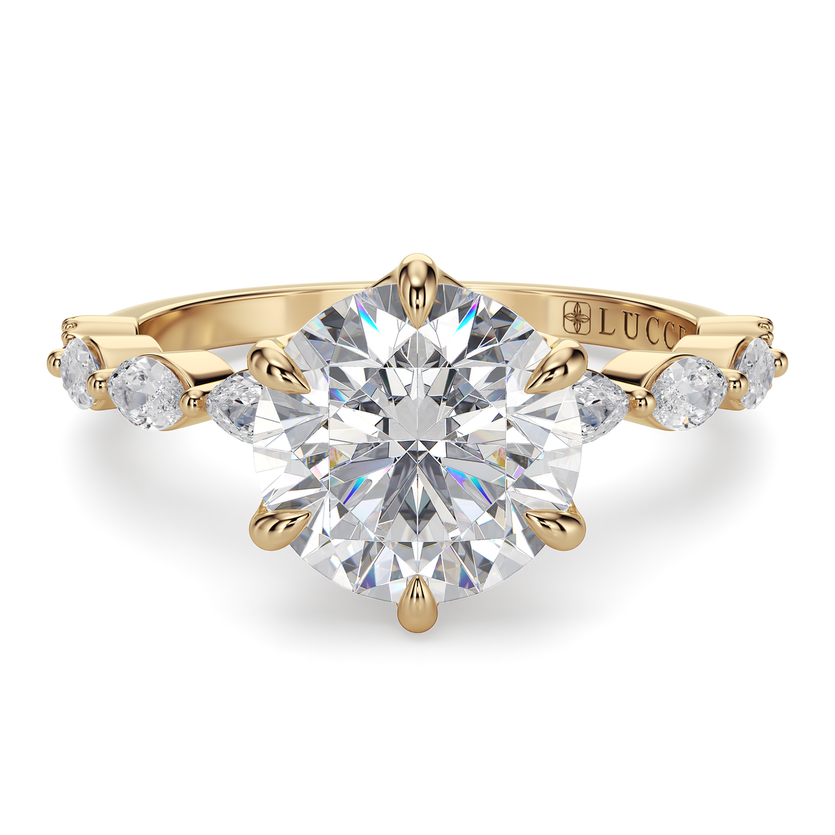 Load image into Gallery viewer, LUCCE Cluster Shared Prong Round Diamond Engagement Ring with Petal Prongs in Gold or Platinum
