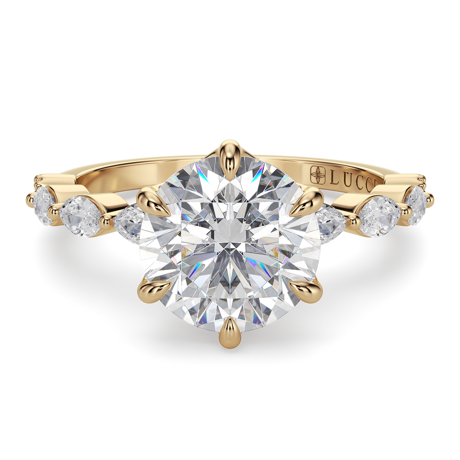 Load image into Gallery viewer, LUCCE Cluster Shared Prong Round Diamond Engagement Ring with Petal Prongs in Gold or Platinum
