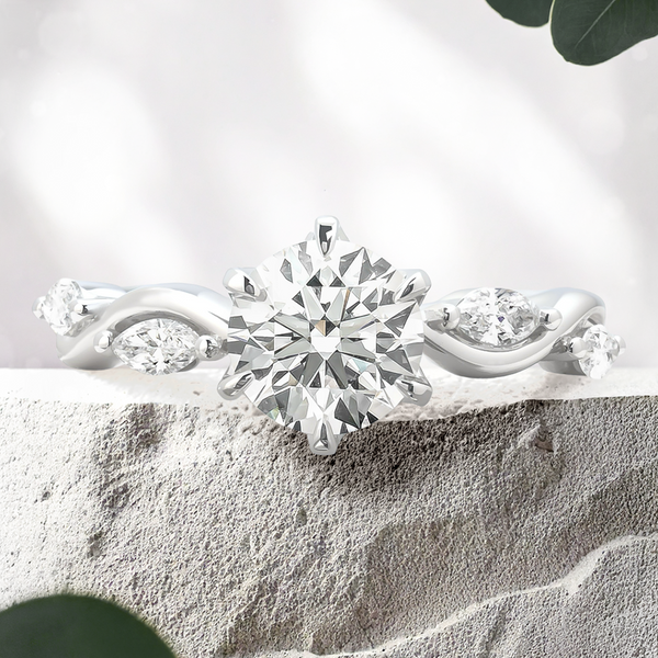 Lucce Constance Petal Round 1.11CT Lab Diamond E VVS2 Id GIA 14K White Gold