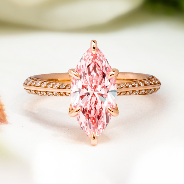 LUCCE ECUADORIAN™ Pavé Marquise ROSÉ™ Lab Diamond 2.10ct Fancy Intense Pink VS1 18K Rose Gold