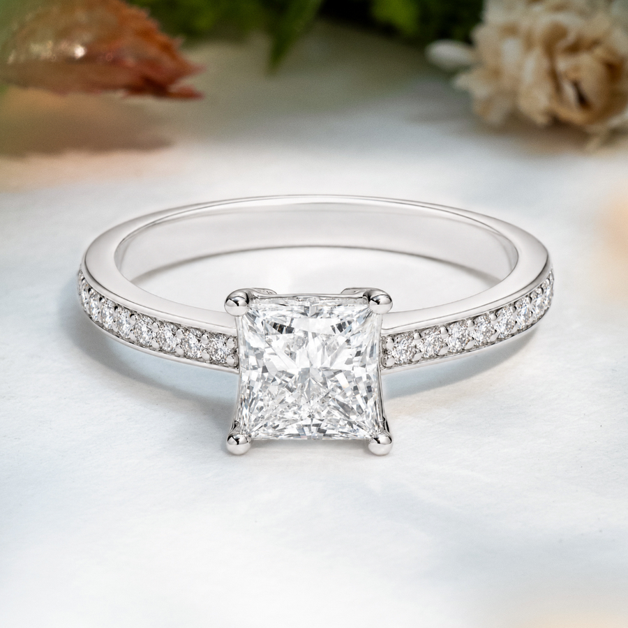Load image into Gallery viewer, LUCCE KAELA™ Princess Lab Diamond 1.25ct E VVS2 IGI 14K White Gold
