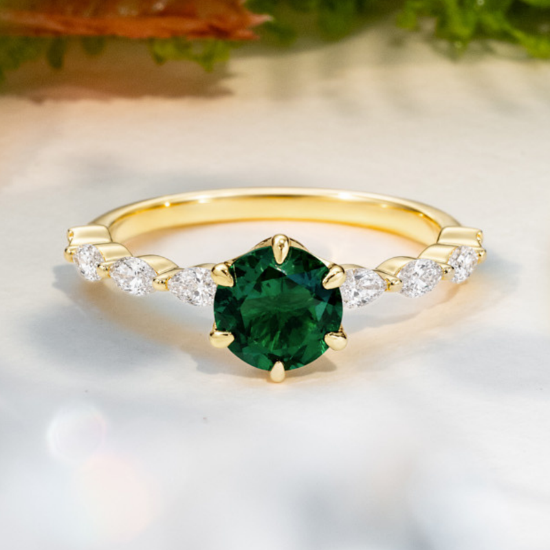 LUCCE MARCHESA™ Round AURORA™ Green Emerald 1.00ct 14K Yellow Gold