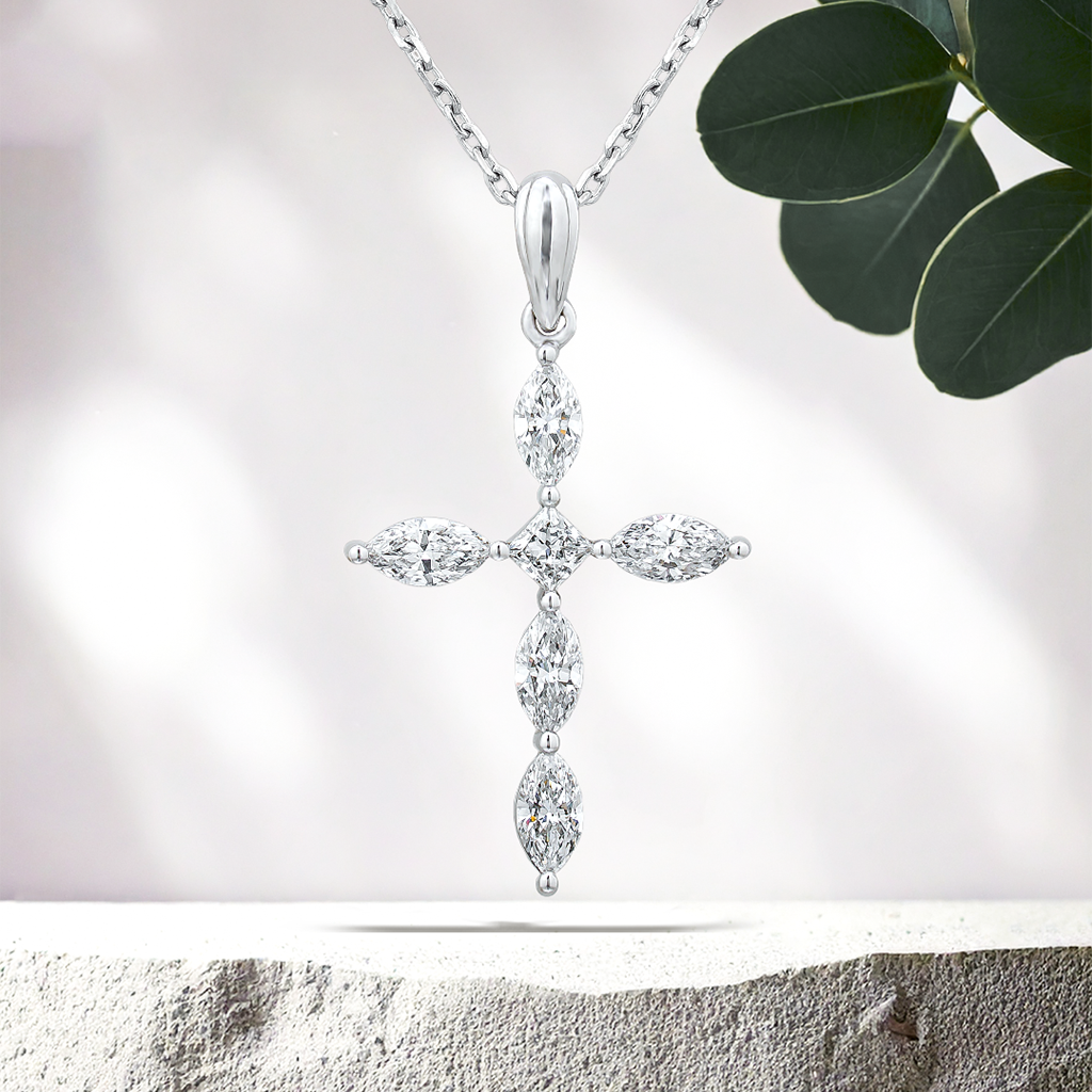 Lucce Saved Cross Necklace Lab Diamond 14K White Gold